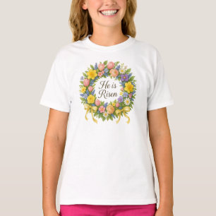 T-shirt Couronne de Pâques florale colorée Il est ressusci