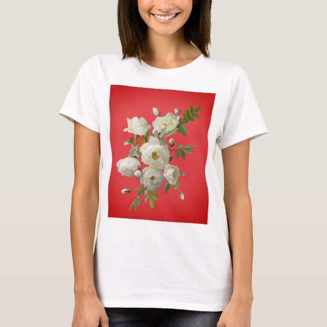 T-shirt Couronne de roses blanches sur un arrière - plan r (Devant)