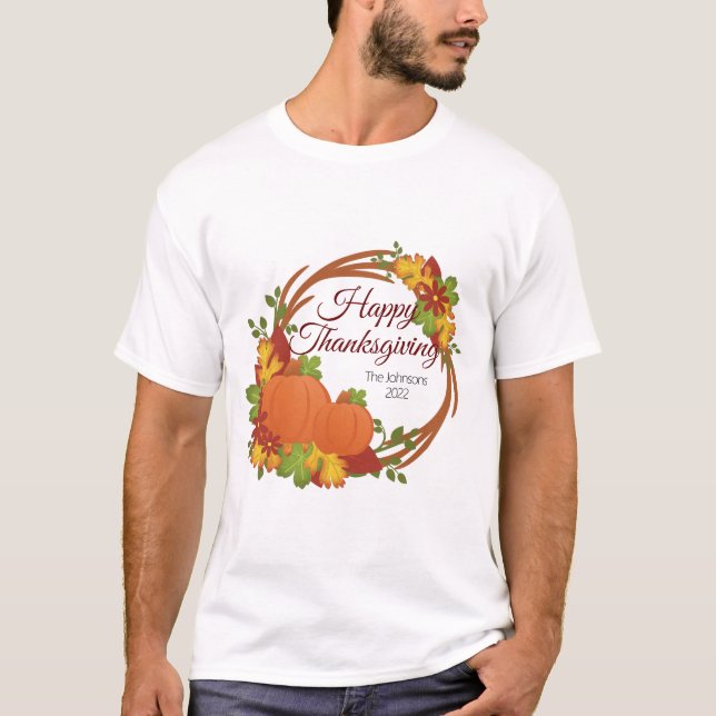 T-shirt Couronne de Thanksgiving citrouille et fleurs (Devant)