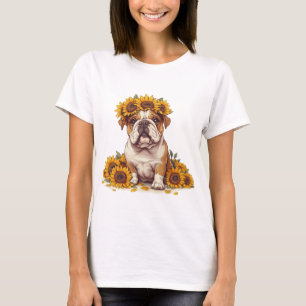 T-shirt Couronne de tournesol de Bouledogue anglais