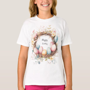 T-shirt Couronne décorative colorée d'œufs de Pâques avec 