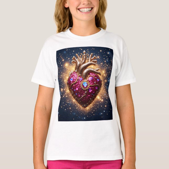 T-shirt Couronne dorée mystique du cœur dans l'espace (Devant)