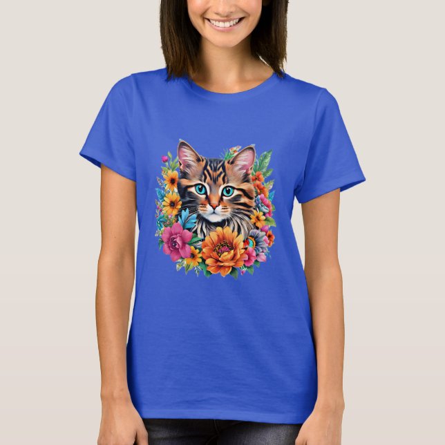 T-shirt Couronne florale colorée Kitten (Devant)