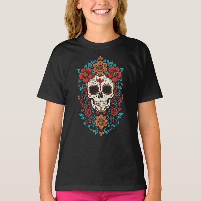 T-shirt Couronne florale Crâne de Sucre (Devant)