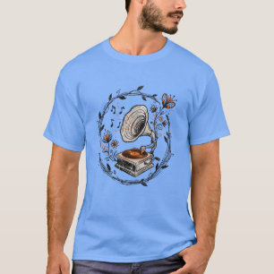 T-shirt Couronne florale de gramophone vintage