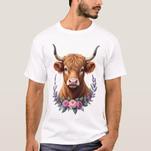 T-shirt Couronne florale vintage de vache des Highlands Mi