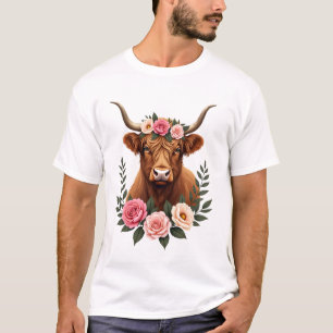 T-shirt Couronne florale vintage vache des Highlands Bohèm