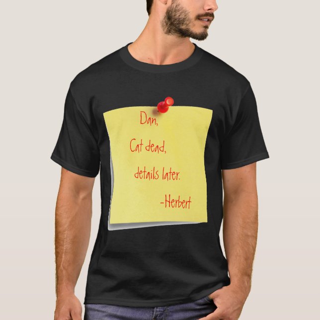 T-shirt courrier--note, Dan, chat mort,         détails (Devant)