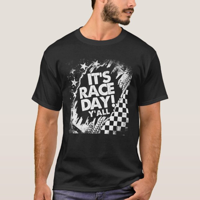 T-shirt Course automobile C est le jour de course Drapeau  (Devant)