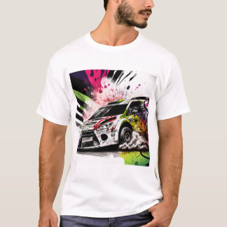 T-shirt Course de rallye, Graffiti, Blanc voiture