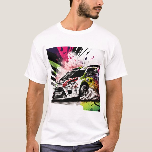 T-shirt Course de rallye, Graffiti, Blanc voiture (Devant)