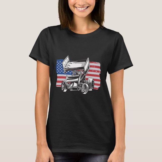 T-shirt Course de Sprint Car Drapeau Usa  (Devant)