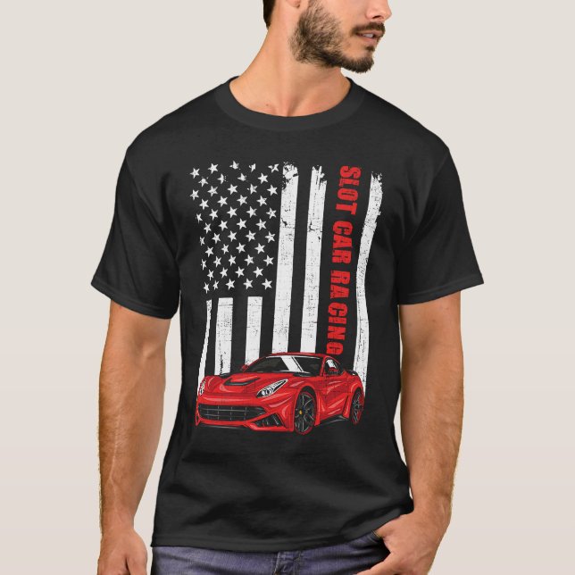 T-shirt Course de voitures à crémaillère USA Drapeau Améri (Devant)