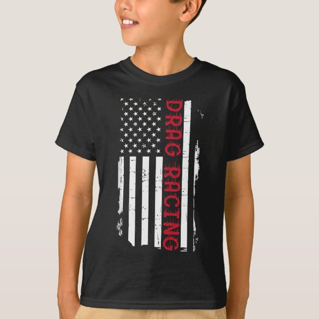 T-shirt Course Patriotique American Flag Dragster Drag Rac (Devant)