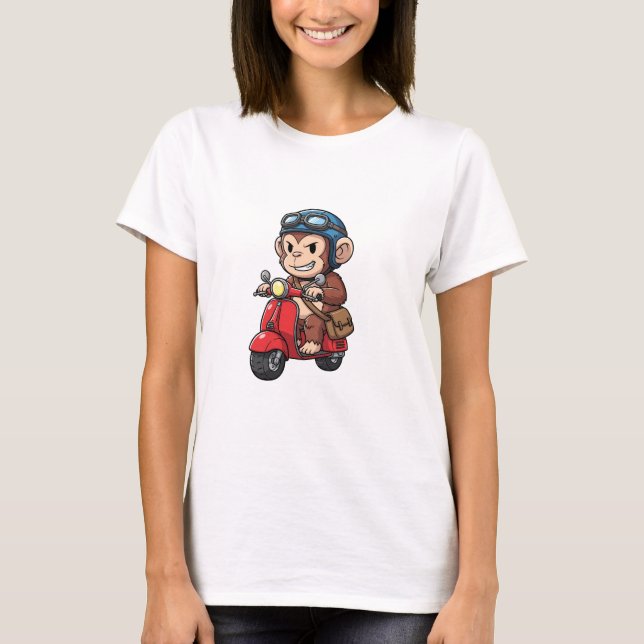 T-shirt Coursier Singe Cool à Vélo Rouge Rétro (Devant)
