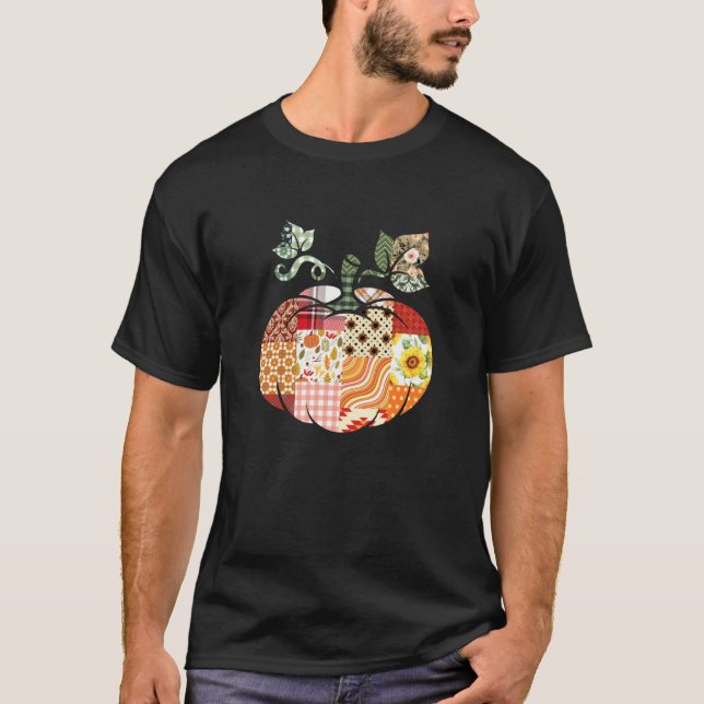 T-shirt Courte patchwork citrouille Halloween automne ambi (Devant)