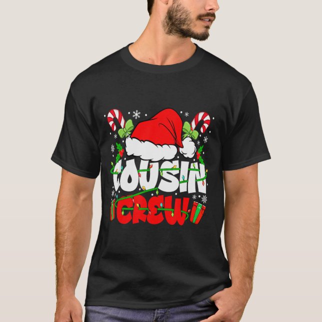 T-shirt Cousin Crew Christmas Santa Hat Lights Xmas Men Bo (Devant)
