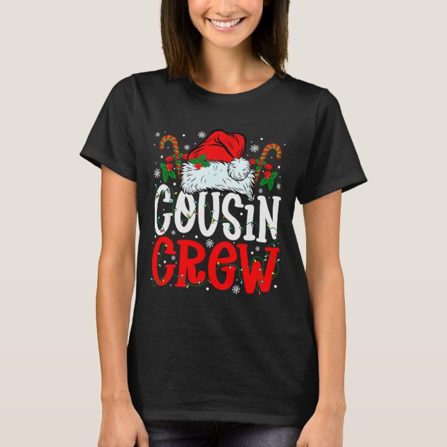 T-shirt Cousin Crew Christmas Santa Hat Xmas Lights Men Bo (Devant)
