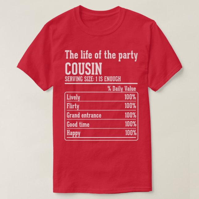 T-shirt Cousin Crew Éléments nutritionnels Faits sur la vi (Design devant)