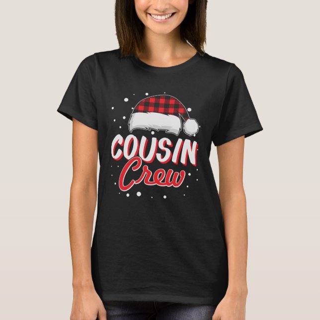 T-shirt Cousin Crew Red Plaid Santa Hat Noël (Devant)