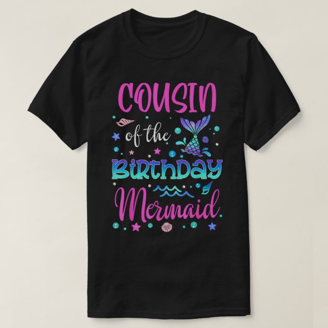 T-shirt Cousin De L'Anniversaire Famille De Sirènes De Cor (Design devant)