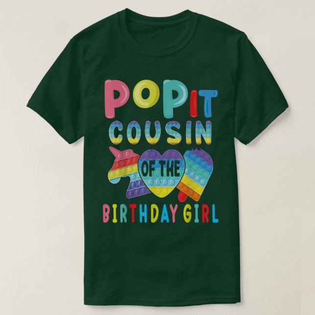 T-shirt cousin de l'anniversaire fille Pop It Unicorn Birt (Design devant)