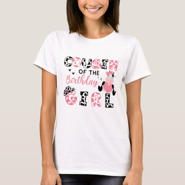 T-shirt Cousin de l'anniversaire fille vache ferme Match (Devant)