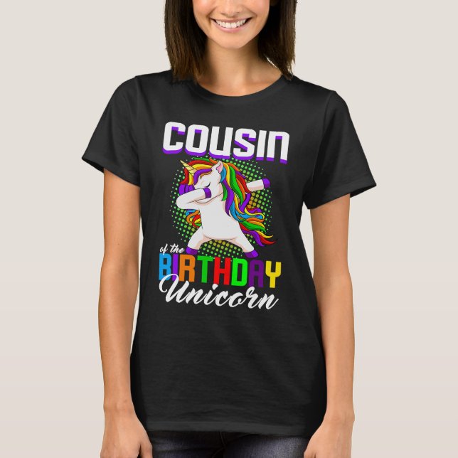 T-shirt Cousin de l'Anniversaire Princesse Unicorne Dabbin (Devant)