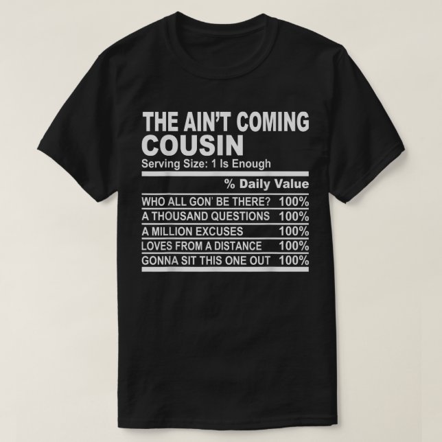 T-shirt Cousin - Les faits nutritionnels - Le Cousin à ven (Design devant)