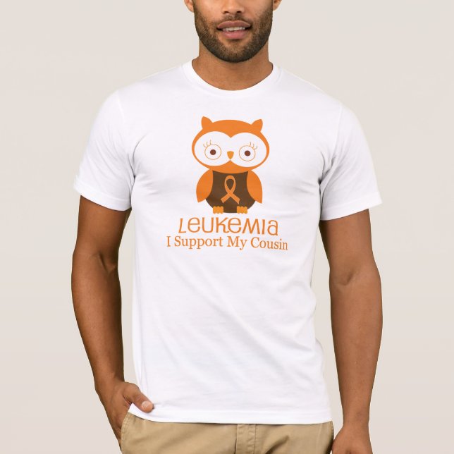 T-shirt Cousin orange de hibou de ruban de leucémie (Devant)