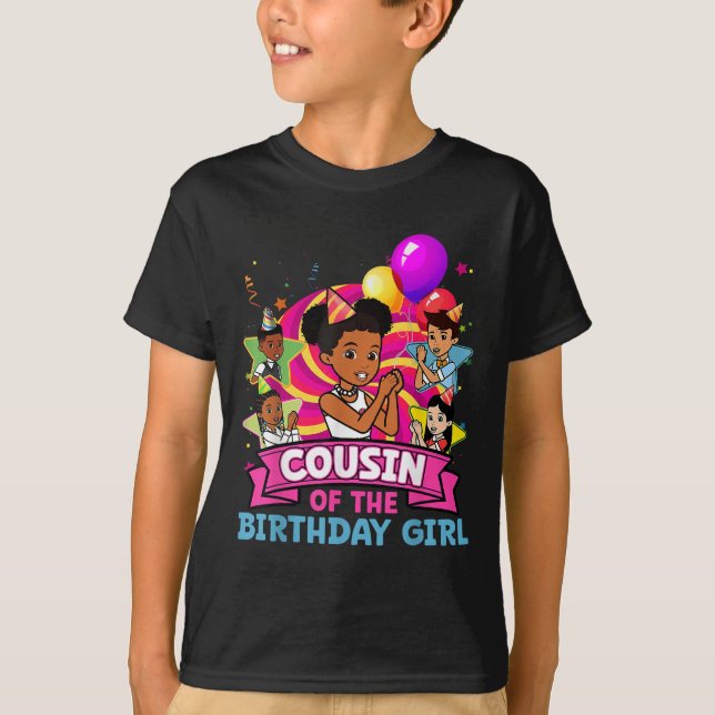 T-shirt Cousin The Birthday Girl Party Pink Doll Family De (Devant)
