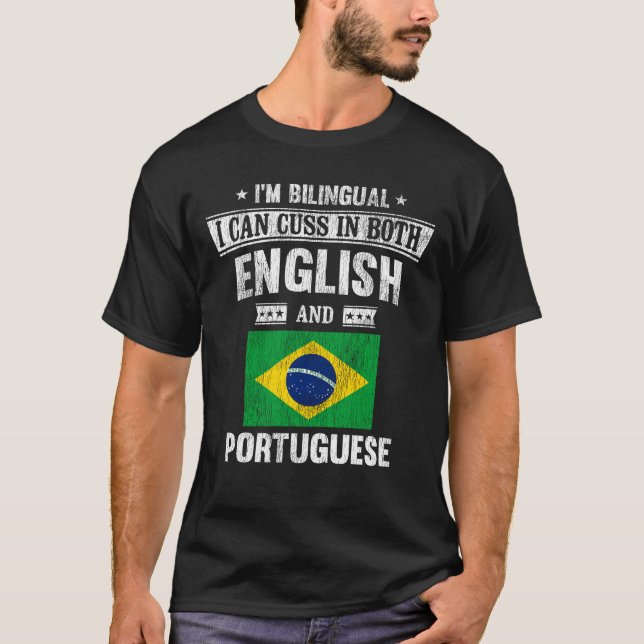 T-shirt Coussins en anglais et portugais Drôle Brésil (Devant)