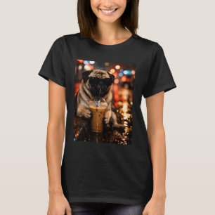 T-shirt Coût de Pug Drôle Buvant du Café Glacé pour les Am