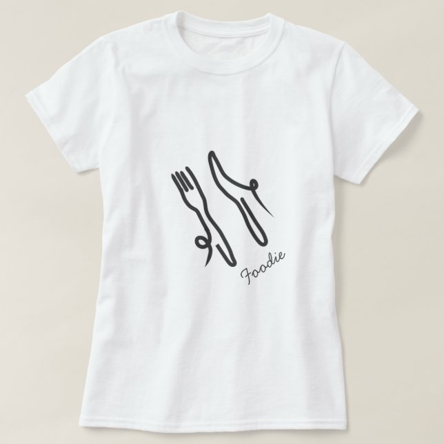 T-shirt Couteau alimentaire et fourche moderne gris et bla (Design devant)
