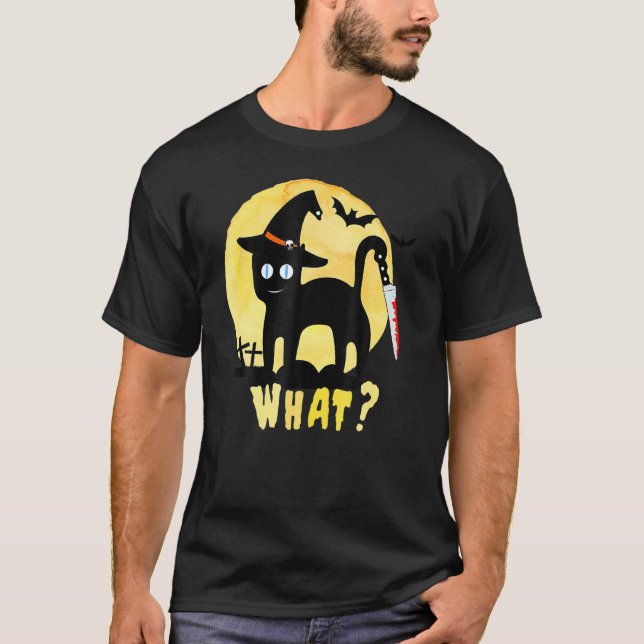T-shirt Couteau de chat noir effrayant Halloween sorcière  (Devant)