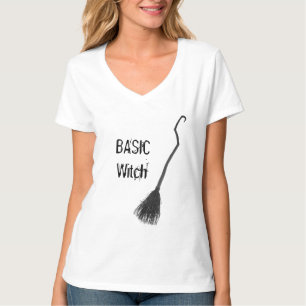 T-shirt Coutume BASIC WITCH Broom Cute Funny Women V-neck