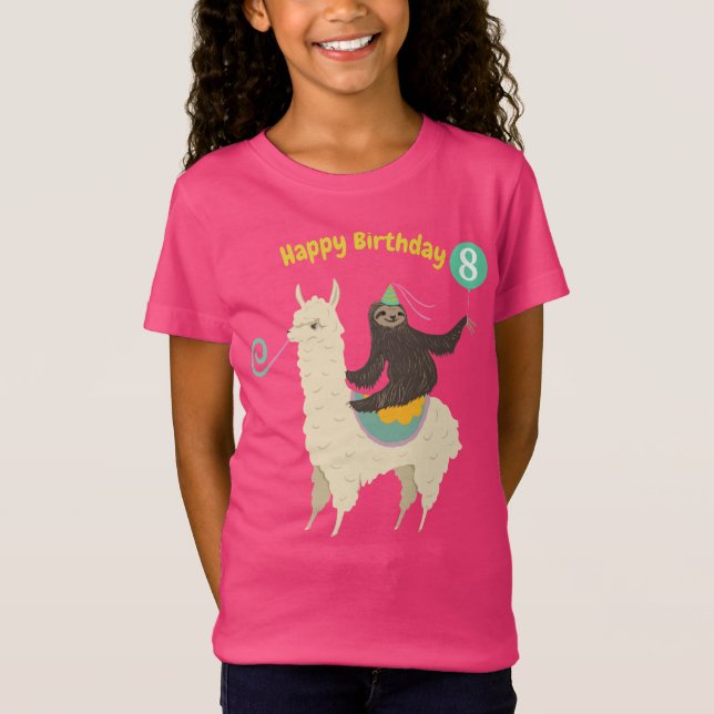 T-Shirt Coutume d'anniversaire de lama d'équitation de (Devant)