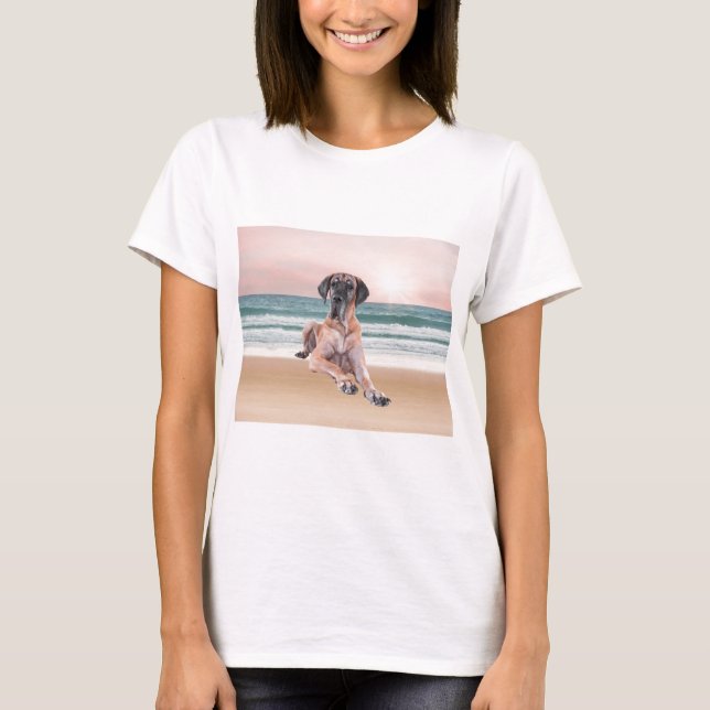 T-shirt Coutume Grand Chien Danse assis sur la plage (Devant)