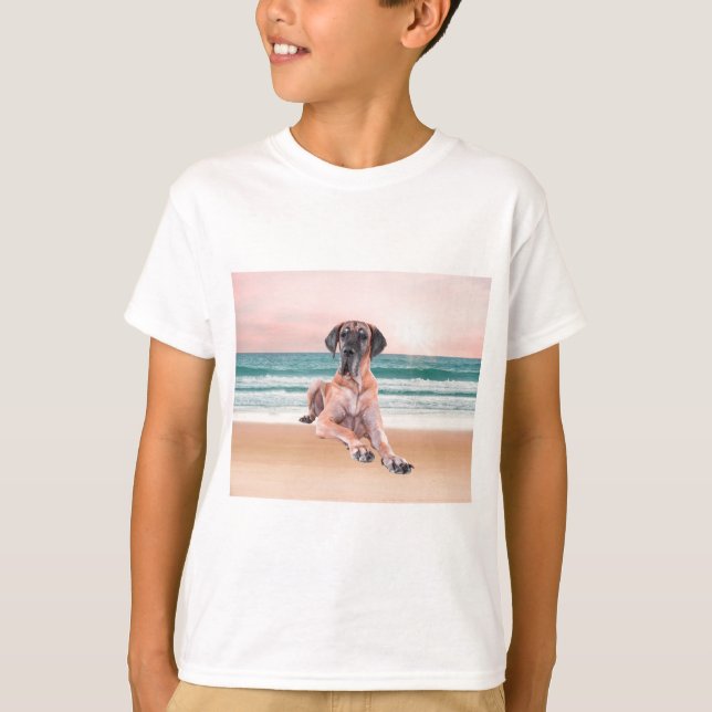 T-shirt Coutume Grand Chien Danse assis sur la plage (Devant)