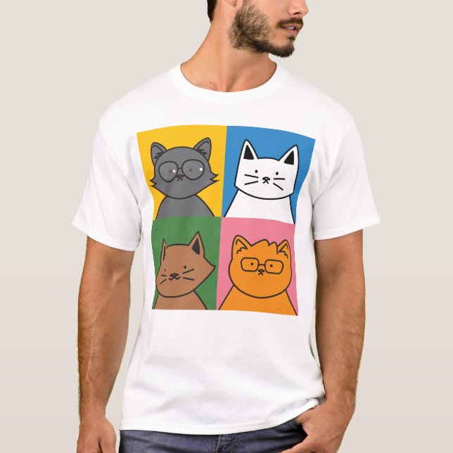 T-shirt Couvercle d'aluminium face quatre chats (Devant)