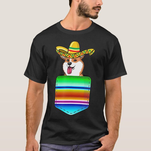 T-shirt Couverture Corgi Pochette Serape Mexicain Fiesta  (Devant)