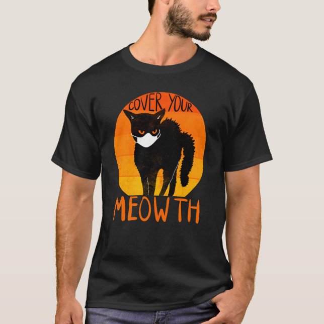 T-shirt Couvrir votre bouche Meowny Drôle Halloween Chat n (Devant)