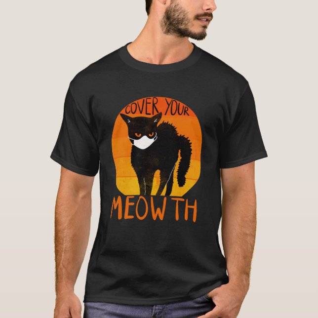 T-shirt Couvrir votre masque de visage de chat noir Hallow (Devant)