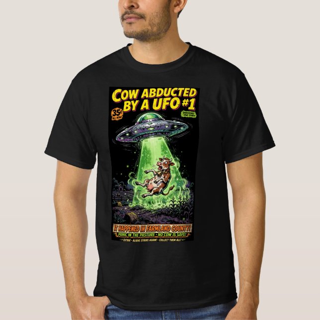 T-shirt Cow Abducted by a UFO #1 (Devant)