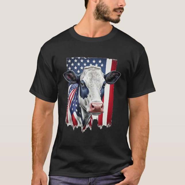 T-shirt Cow American Flag Heifer US 4th Of July Farm Cattl (Devant)