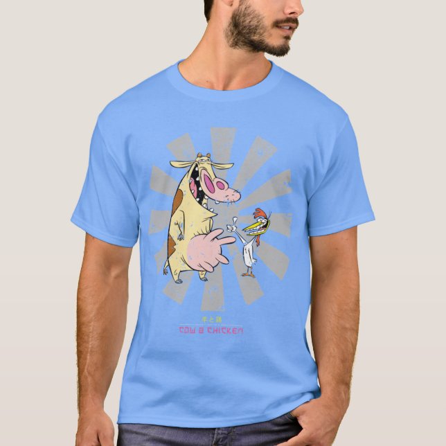T-shirt Cow And Chicken Retro Japanese friend (Devant)