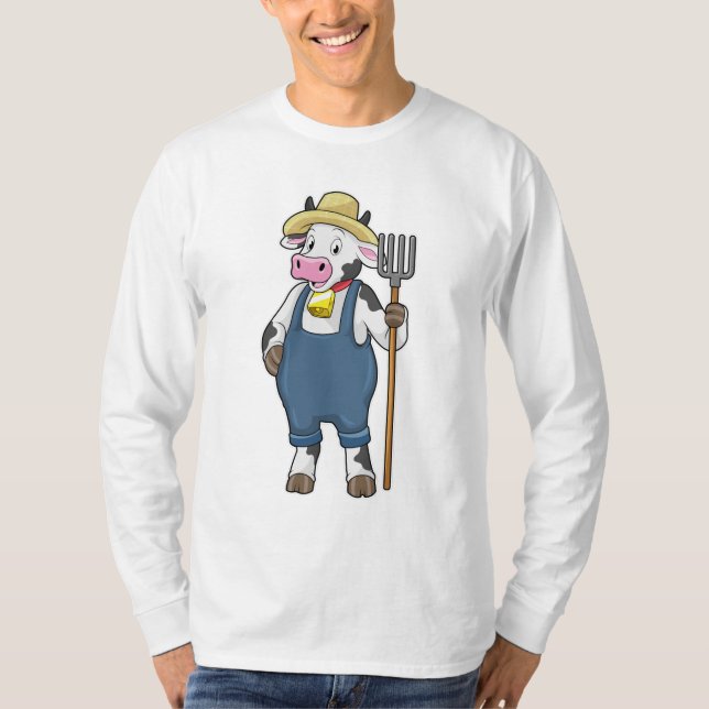 T-shirt Cow as Farmer with Pitchfork (Devant)