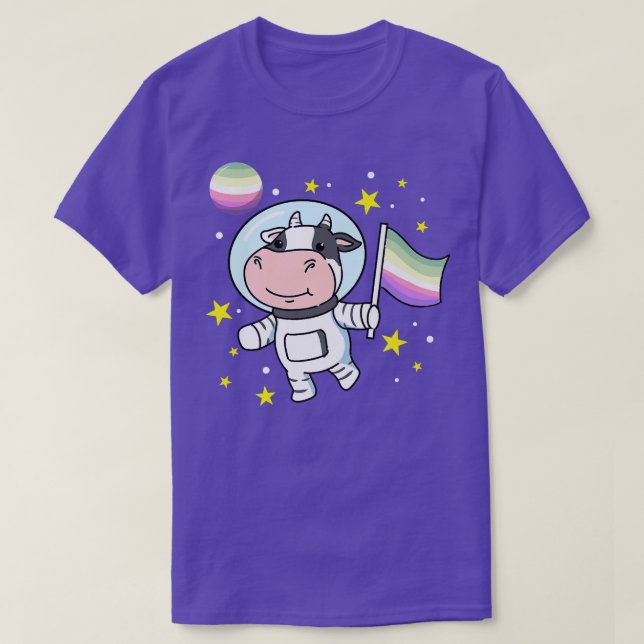 T-shirt Cow Astronaut Genderfae Pride  (Design devant)