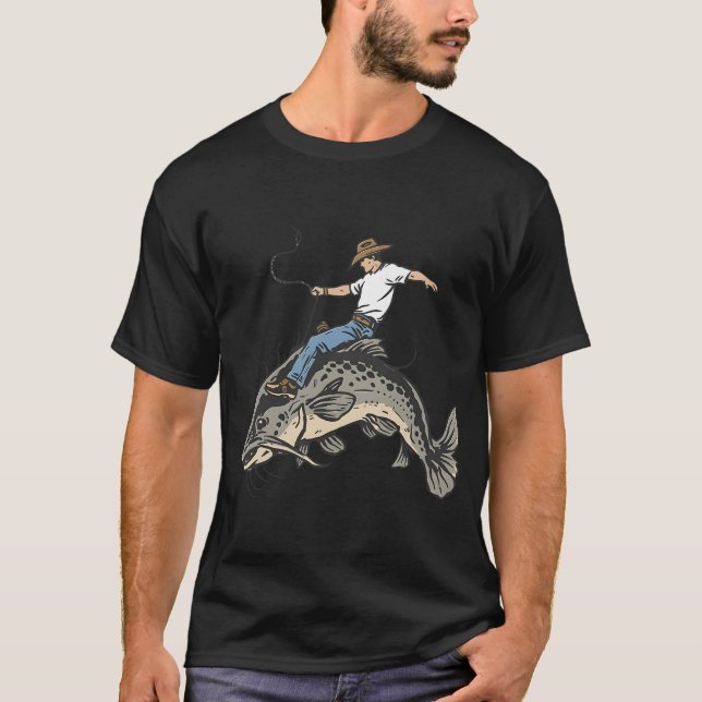 T-shirt Cow-boy montant un poisson-chat (Devant)
