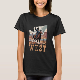 T-shirt Cow-boy occidental noir rétro vintage de rodéo équ